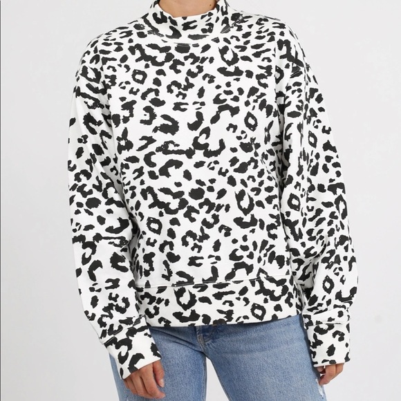 Brunette The Label- Snow Leopard Mock Neck Sweatshirt - Picture 1 of 2